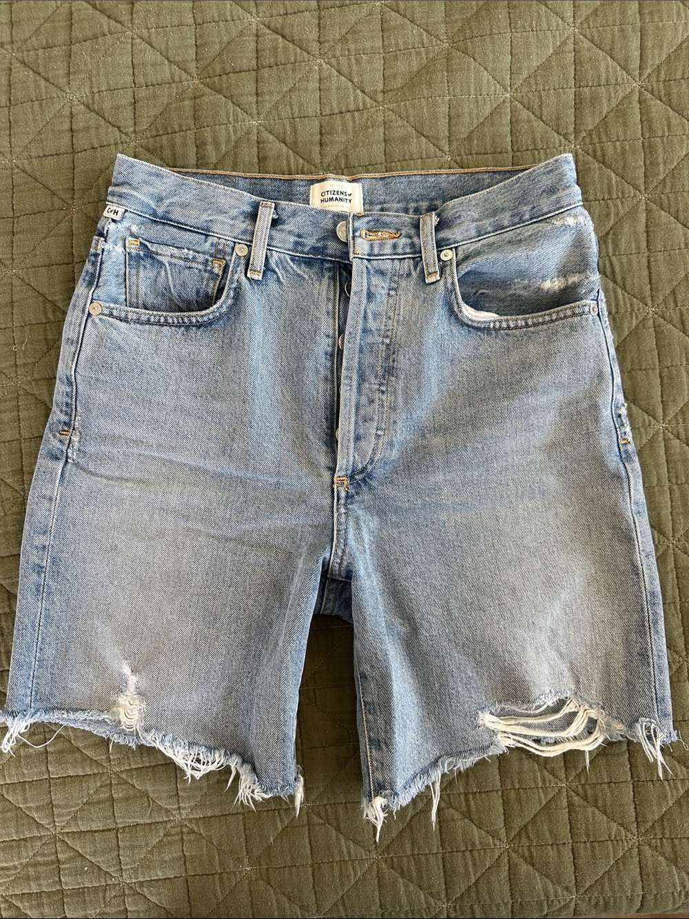 Citizens Of Humanity light blue distressed denim cut-off shorts
